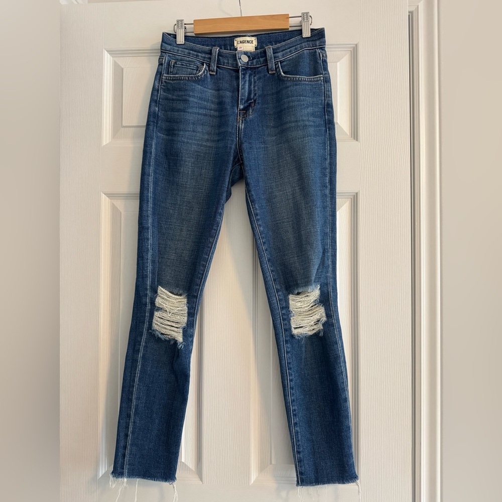 L'AGENCE Blue Distressed Skinny Jeans